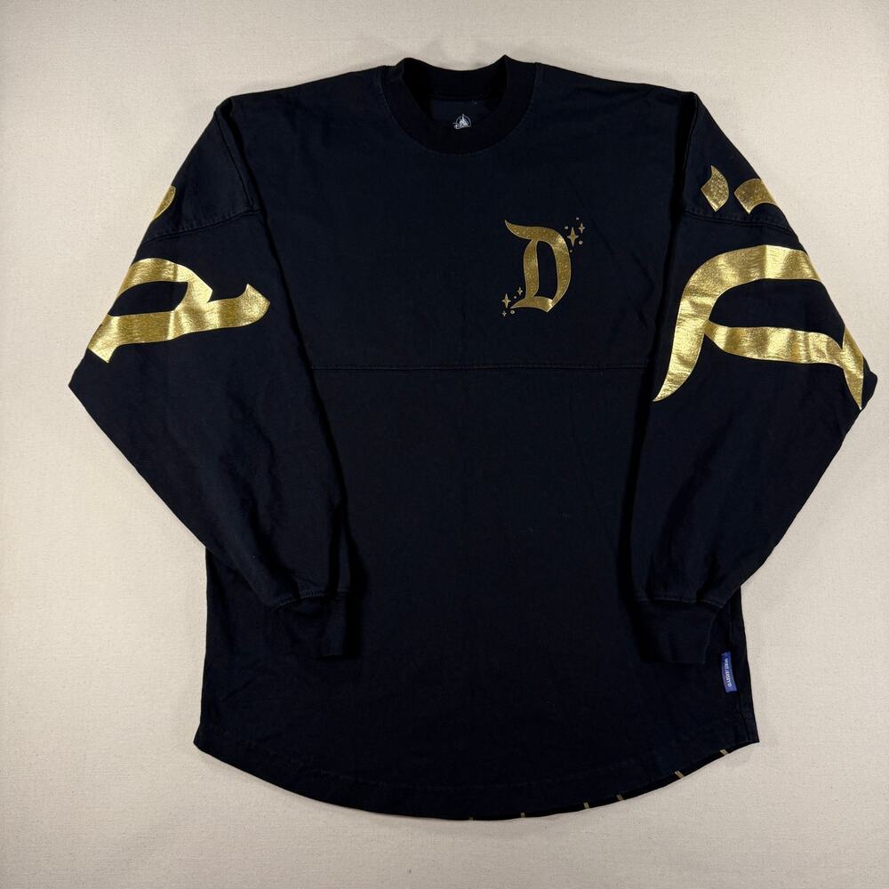 Disneyland Resort Spirit Jersey Black Gold Metallic Castle Oversized Shirt XS